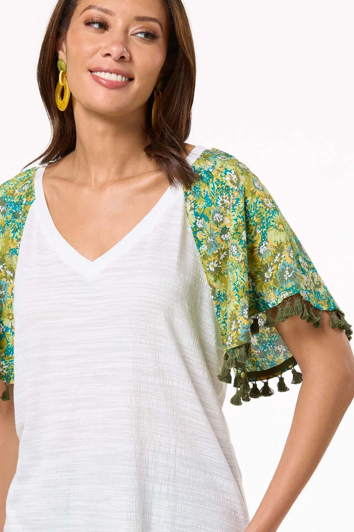 Cato Tasseled Floral Sleeve Top> Tops