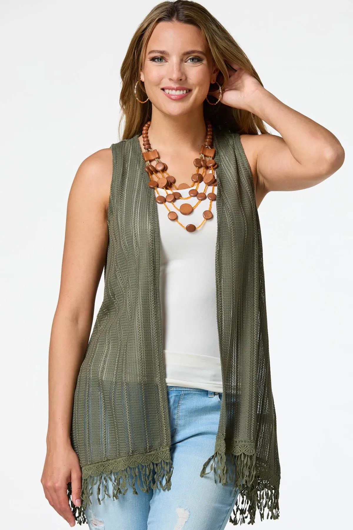 Cato Tasseled Trim Sweater Vest> Tops