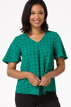 Cato Teal Textured Dot Top> Tops