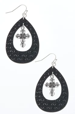 Cato Tear Shaped Cross Charm Earrings> Inspirational|Earrings