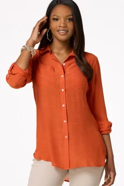 Cato Textured Button Down Tunic> Tops