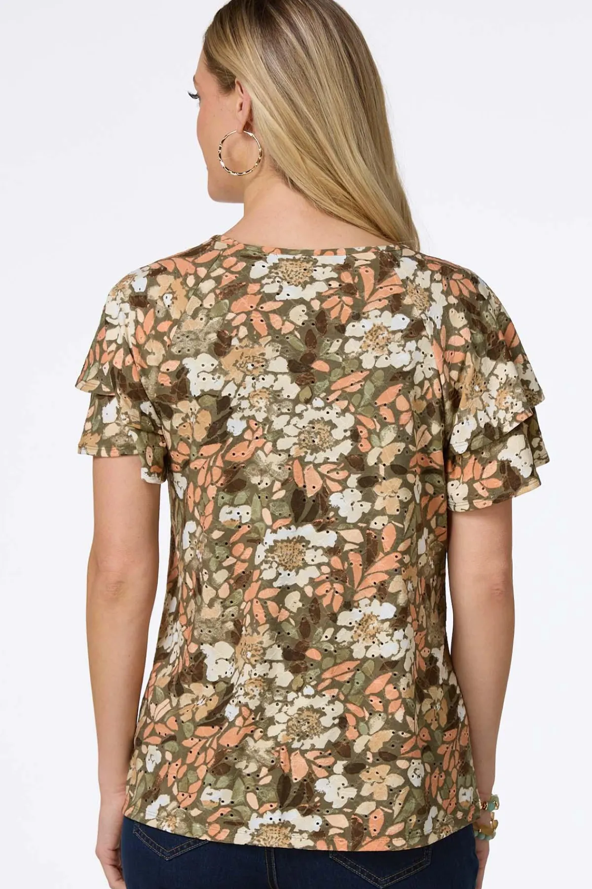Cato Textured Eyelet Floral Top> Tops