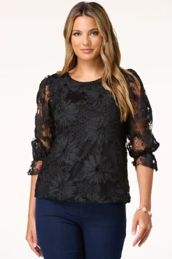 Cato Textured Floral Mesh Top> Tops
