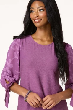 Cato Textured Floral Tie Sleeve Top><noscript><img width=