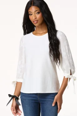 Cato Textured Floral Tie Sleeve Top><noscript><img width=