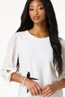 Cato Textured Floral Tie Sleeve Top><noscript><img width=