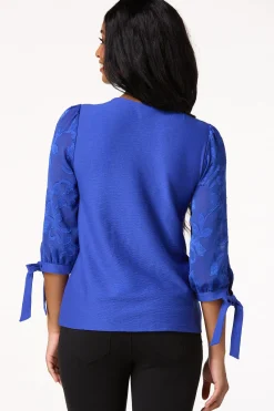 Cato Textured Floral Tie Sleeve Top><noscript><img width=