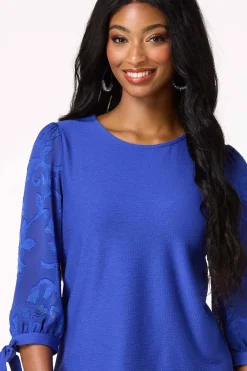 Cato Textured Floral Tie Sleeve Top><noscript><img width=