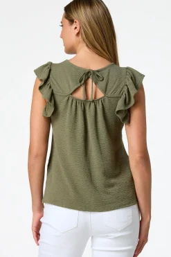Cato Textured Flutter Sleeve Top> Tops