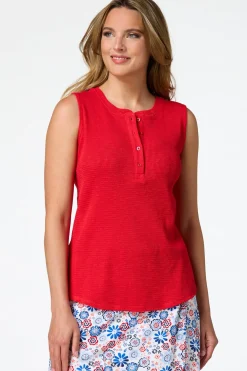 Cato Textured Henley Tank> Athleisure|Tops