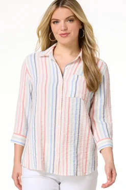 Cato Textured Multi Stripe Shirt> Tops