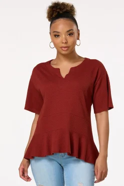 Cato Textured Peplum Top> Tops