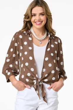 Cato Textured Polka Dot Top> Tops