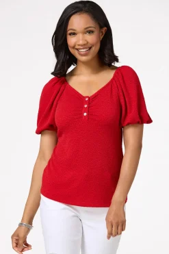 Cato Textured Puff Sleeve Top> Tops
