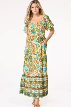 Cato Tiered Bubble Sleeve Maxi Dress> Dresses