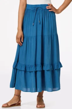 Cato Tiered Chambray Maxi Skirt> Skirts
