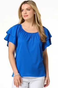 Cato Tiered Flutter Sleeve Top> Tops