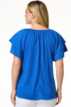 Cato Tiered Flutter Sleeve Top> Tops