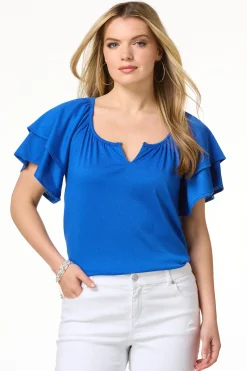 Cato Tiered Flutter Sleeve Top><noscript><img width=