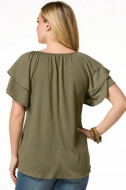 Cato Tiered Flutter Sleeve Top><noscript><img width=