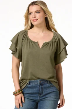 Cato Tiered Flutter Sleeve Top><noscript><img width=