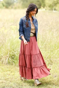 Cato Tiered Lace Embroidered Skirt> Skirts
