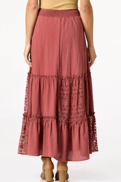 Cato Tiered Lace Embroidered Skirt><noscript><img width=