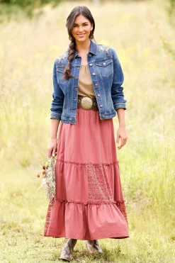 Cato Tiered Lace Embroidered Skirt><noscript><img width=