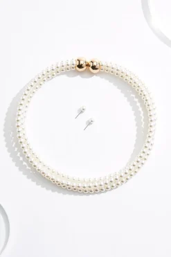 Cato Triple Row Pearl Choker Necklace Set> Sets