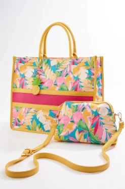 Cato Tropical Print Canvas Tote Set> Handbags