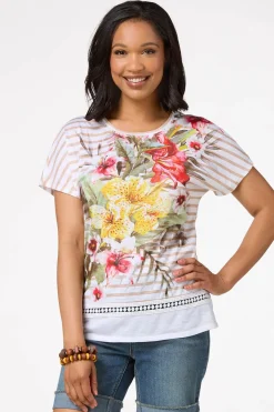 Cato Tropical Stripe Top> Tops