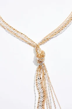 Cato Two- Tone Beaded Knot Y- Necklace><noscript><img width=