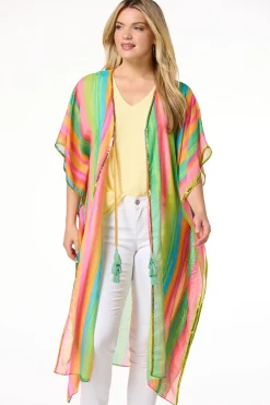 Cato Vibrant Stripe Sequin Trim Cover- Up> Cover Ups