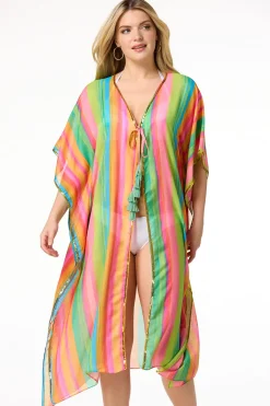 Cato Vibrant Stripe Sequin Trim Cover- Up><noscript><img width=