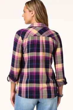 Cato Waffled Berry Plaid Shirt> Tops