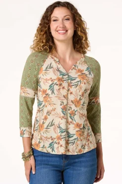 Cato Waffled Floral Baseball Top> Tops