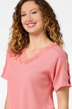 Cato Waffled Lace Trim Top><noscript><img width=