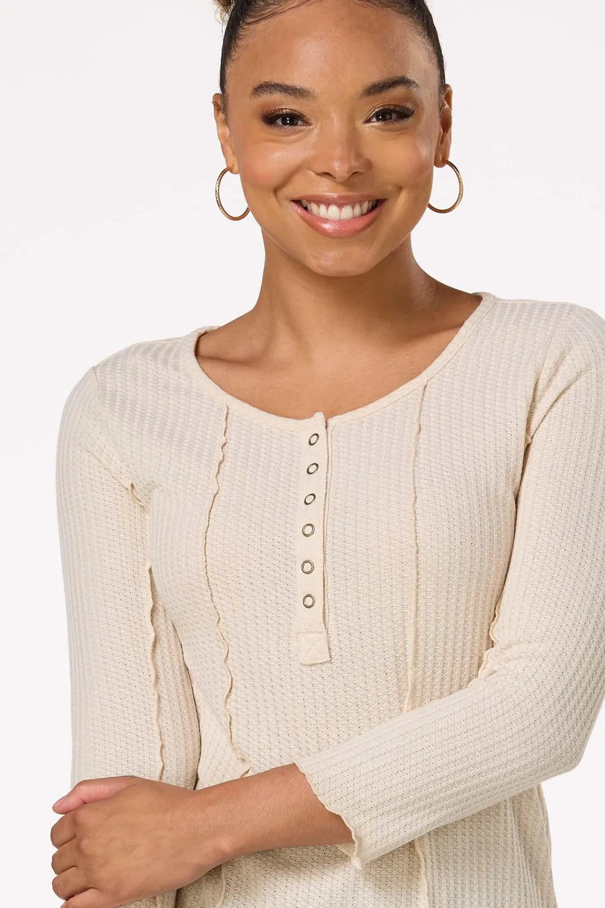 Cato Waffled Lettuce Trim Top> Tops
