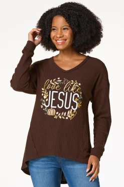 Cato Waffled Love Like Jesus Top> Tops