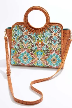 Cato Whipstitch Trim Patterned Satchel> Handbags