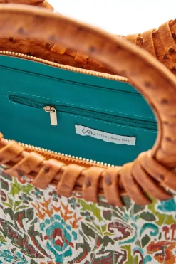 Cato Whipstitch Trim Patterned Satchel><noscript><img width=
