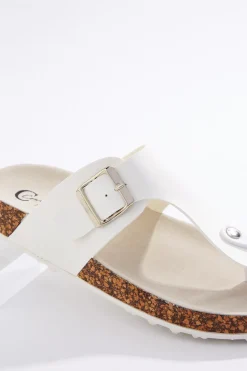 Cato White Thong Footbed Sandals> Sandals|Flats