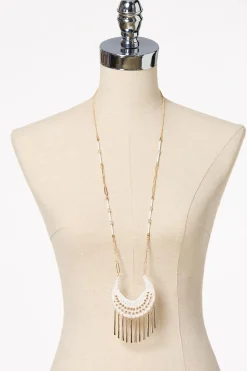 Cato White Thread Metal Tassel Long Necklace> Necklaces