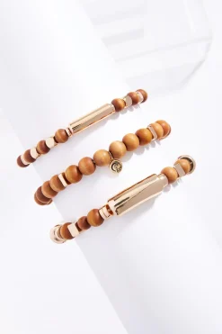 Cato Wood Ball Gold Stretch Bracelet Set> Bracelets