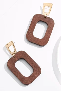 Cato Wood Cutout Rectangle Earrings> Earrings
