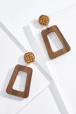Cato Wood Cutout Woven Post Earrings> Earrings