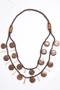 Cato Wood Disc Metal Post Necklace> Necklaces