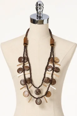Cato Wood Disc Metal Post Necklace> Necklaces