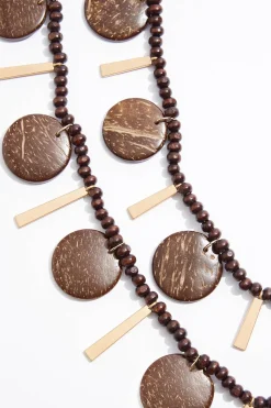 Cato Wood Disc Metal Post Necklace><noscript><img width=