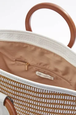 Cato Wood Handle Paneled Satchel><noscript><img width=